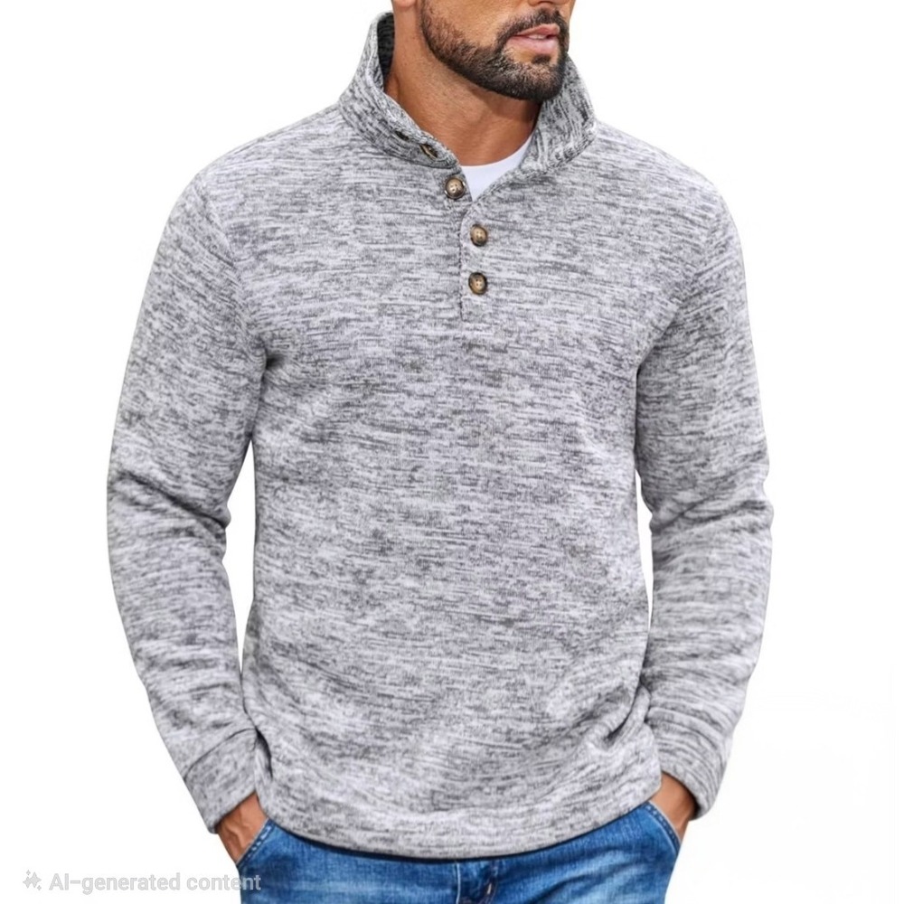 COOFANDY Sweatshirt Marled Mock Neck Button Placket Men's Size L